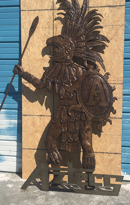 Aztec Warrior School Mascot Bronze Wall Plaque