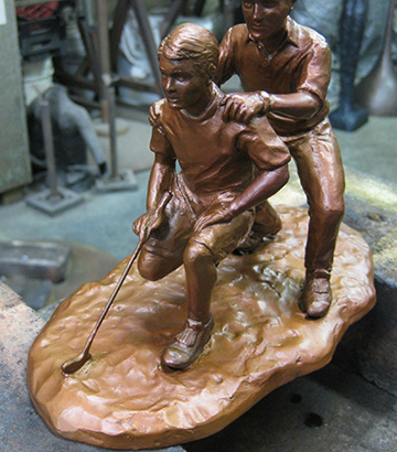 Bronze Golfers statue Father and Son